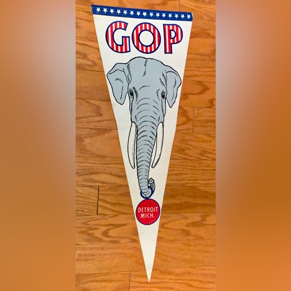 1980 Vintage GOP Elephant Detroit Michigan Convention Campaign Pennant Flag - Picture 3 of 7